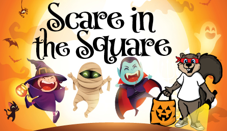 cartoon kids dressed for Halloween for Scare in the Square event