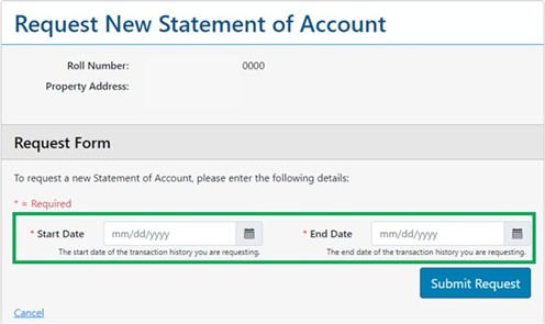 Request New Statement of Account form