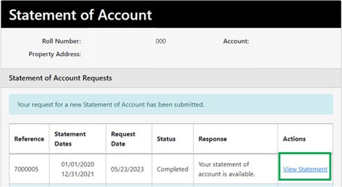 Statement of Account Request table