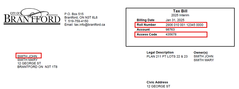 Copy of a sample property tax bill