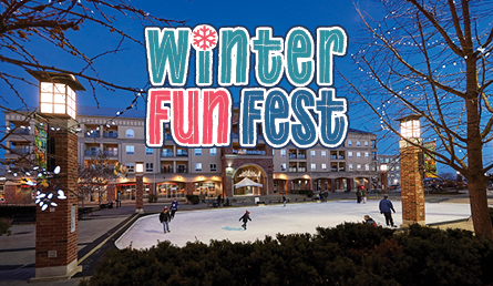 Image of people skating at Harmony Square with a Winter Fun Fest logo