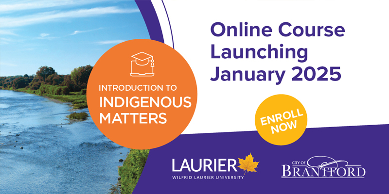 Image of the Grand River with Introduction to Indigenous Matters Online Course Launching January 2025 text overlaid