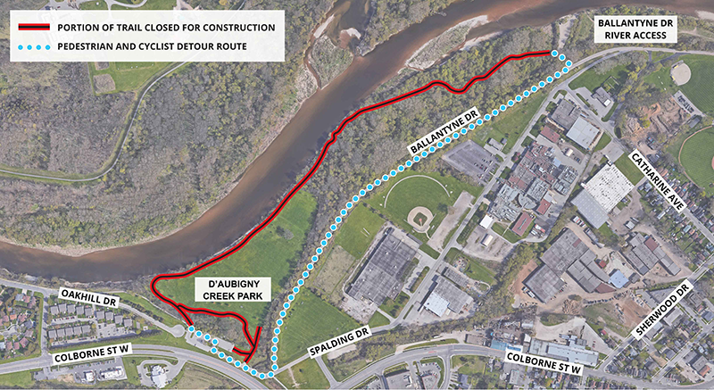 Arial view of the D'Aubigny Creek Trail closure