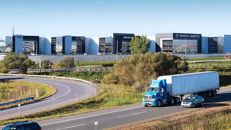 View of local industry businesses in Brantford along the Alexander Graham Bell Parkway