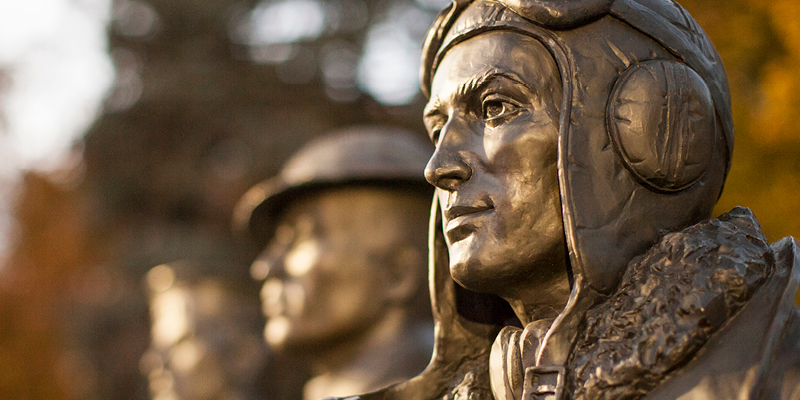 Close-up photo of a bronze statue at the Brant War Memorial