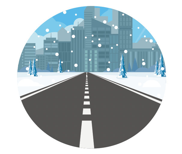 Icon of snow falling on roadway