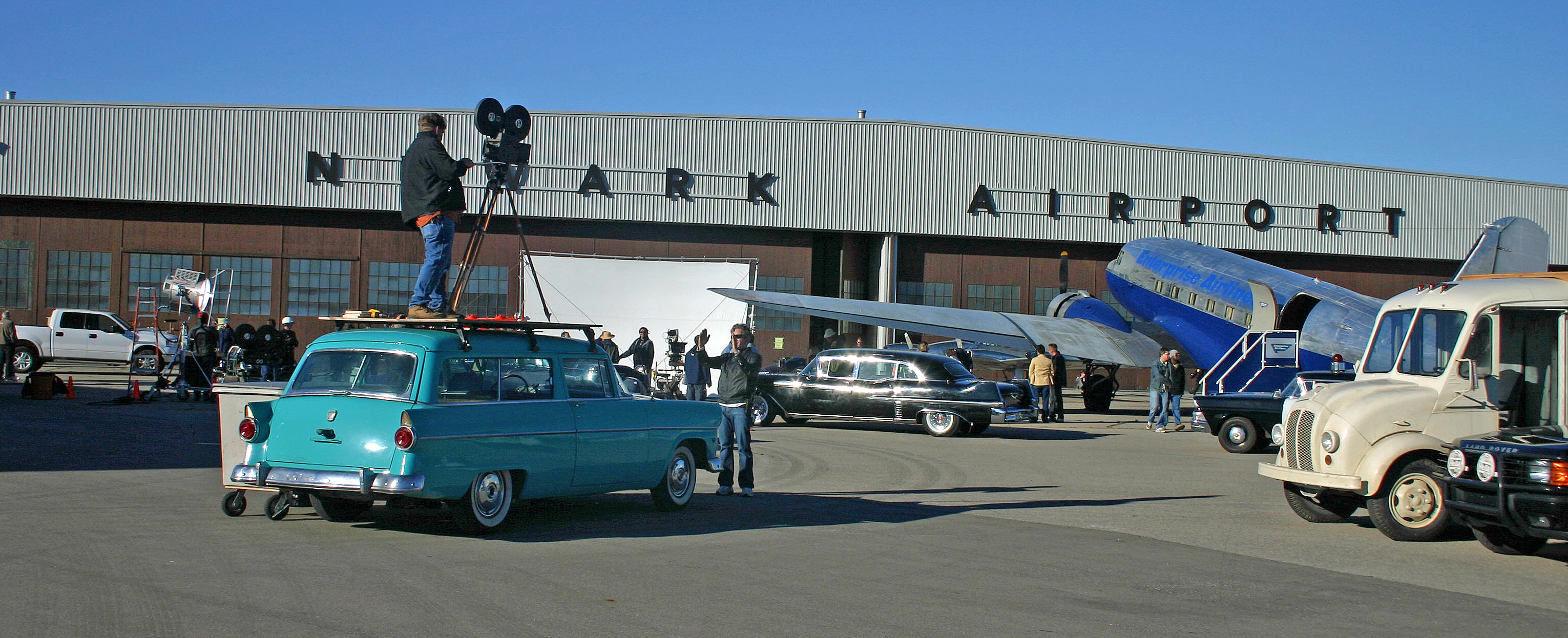 Image of a movie being filmed at the Brantford airport.